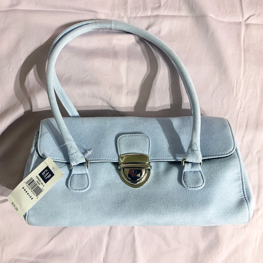 GAP Spring Shoulder Bag Purse, pastel blue suede